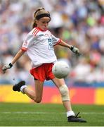 12 August 2018; Mia Shannon, St Teresa's NS, Co Longford, representing Tyrone, during the INTO Cumann na mBunscol GAA Respect Exhibition Go Games at the GAA Football All-Ireland Senior Championship Semi Final match between Monaghan and Tyrone at Croke Park in Dublin.  Photo by Brendan Moran/Sportsfile