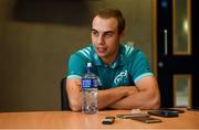 13 August 2018; James Hart during a Munster Rugby press conference at the University of Limerick in Limerick. Photo by Diarmuid Greene/Sportsfile