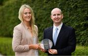 13 August 2018;  Alan Smullen, General Manager, The Croke Park, presents Yvonne Bonner of Donegal with The Croke Park and LGFA Player of the Month award for June, at The Croke Park, Jones Road, in Dublin. Yvonne was a key member of the Donegal team that retained the TG4 Ulster Ladies senior football title, scoring four goals across the course of two matches against Monaghan and Armagh in the provincial championship. Donegal have since advanced to a very first TG4 All-Ireland senior semi-final. Photo by Ramsey Cardy/Sportsfile