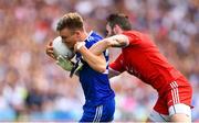 12 August 2018; Conor McCarthy of Monaghan is tackled by Ronan McNamee of Tyrone during the GAA Football All-Ireland Senior Championship semi-final match between Monaghan and Tyrone at Croke Park in Dublin. Photo by Ramsey Cardy/Sportsfile