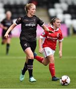 13 August 2018; Orla Casey of Wexford Youths in action against Lauren Robson of Linfield during the UEFA Women’s Champions League Qualifier match between Linfield and Wexford Youths at Seaview in Belfast, Antrim. Photo by Oliver McVeigh/Sportsfile