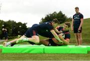 13 August 2018; Rhys Marshall is tackled by Alan Tynan during Munster Rugby squad training at the University of Limerick in Limerick. Photo by Diarmuid Greene/Sportsfile