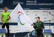 13 August 2018; Patrick Flanagan of Team Ireland giving the athletes pledge during the opening ceremony of the World Para Swimming Allianz European Championships at the Sport Ireland National Aquatic Centre in Blanchardstown, Dublin. Photo by Stephen McCarthy/Sportsfile