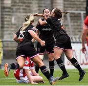 13 August 2018; Kylie Murphy of Wexford Youths, centre, celebrates with Orlaith Conlon of Wexford Youths after scoring a late winning goal during the UEFA Women’s Champions League Qualifier match between Linfield and Wexford Youths at Seaview in Belfast, Antrim. Photo by Oliver McVeigh/Sportsfile