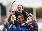 13 August 2018; Orlaith Conlon, top, and Rianna Jarrett of Wexford Youths celebrate after the game during the UEFA Women’s Champions League Qualifier match between Linfield and Wexford Youths at Seaview in Belfast, Antrim. Photo by Oliver McVeigh/Sportsfile
