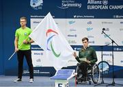 13 August 2018; Patrick Flanagan of Team Ireland giving the athlete's pledge at the opening ceremony of the World Para Swimming Allianz European Championships at the Sport Ireland National Aquatic Centre in Blanchardstown, Dublin. Photo by Brendan Moran/Sportsfile