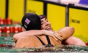 13 August 2018; Louise Fiddes, left, of Great Britain celebrates with Bethany Firth of Great Britain, who finished third, after winning the Women's 100m Breaststroke SB14 Final event during day one of the World Para Swimming Allianz European Championships at the Sport Ireland National Aquatic Centre in Blanchardstown, Dublin. Photo by Stephen McCarthy/Sportsfile