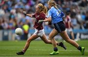11 August 2018; Emer McEntee, Gowna NS, Gowna, Cavan, representing Galway, in action against Tara Cleary Killeigh NS, Killeigh, Offaly, representing Dublin, during the INTO Cumann na mBunscol GAA Respect Exhibition Go Games at the GAA Football All-Ireland Senior Championship Semi Final match between Dublin and Galway at Croke Park in Dublin.  Photo by Piaras Ó Mídheach/Sportsfile