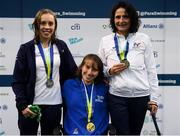 13 August 2018; Medallists in the Women's 200m Individual Medley SM8 Final, from left, silver medallist Megan Richter of Great Britain, gold medallist Francesca Xenia Palazzo of Italy, and bronze medallist Claire Supiot of France, during day one of the World Para Swimming Allianz European Championships at the Sport Ireland National Aquatic Centre in Blanchardstown, Dublin. Photo by Stephen McCarthy/Sportsfile