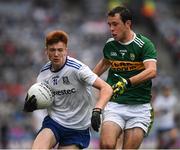12 August 2018; Seán Jones of Monaghan in action against Dan Murphy of Kerry during the Electric Ireland GAA Football All-Ireland Minor Championship semi-final match between Kerry and Monaghan at Croke Park in Dublin. Photo by Ray McManus/Sportsfile