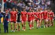 12 August 2018; The Tyrome captain Mattie Donnelly leads his team in the pre match parade before the GAA Football All-Ireland Senior Championship semi-final match between Monaghan and Tyrone at Croke Park in Dublin. Photo by Ray McManus/Sportsfile