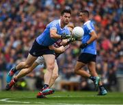 11 August 2018; Michael Darragh Macauley of Dublin in action against Adrian Varley of Galway during the GAA Football All-Ireland Senior Championship semi-final match between Dublin and Galway at Croke Park in Dublin.  Photo by Ray McManus/Sportsfile