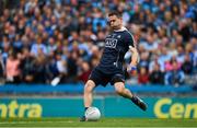 11 August 2018; Dublin captain Stephen Cluxton kicks out the ball during the GAA Football All-Ireland Senior Championship semi-final match between Dublin and Galway at Croke Park in Dublin.  Photo by Ray McManus/Sportsfile