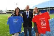 14 August 2018; After a public tender process, Leinster Rugby this morning confirmed that MS Ireland and the Down Syndrome Centre have been selected as the two exclusive charity partners for the province for the next two seasons. To celebrate the announcement Leo Cullen invited both charities to a Leinster training session in Energia Park where they met the staff and the players afterwards. Both charities were also presented with ten match packages each to an away Guinness PRO14 game by Leinster Rugby travel partners JWT, to include flights with the team, accommodation and match tickets which are be used by the charities for their benefit. Pictured is Leinster Rugby President Lorcan Balfe with Sharon Dagg, CEO, Down Syndrome Centre, and Ava Battles, CEO, MS Ireland. Further information on both charities can be found at www.ms-society.ie and www.downsyndromecentre.ie. Photo by Ramsey Cardy/Sportsfile