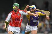 14 August 2018; Matthew O'Hanlon, Wexford hurler, representing Davy Russell’s Best, left, in action against Jackie Tyrrell, former Kilkenny hurler, representing Jim Bolger’s Stars, during the seventh annual Hurling for Cancer Research game, a celebrity hurling match in aid of the Irish Cancer Society at St Conleth’s Park, in Newbridge. The event, organised by legendary racehorse trainer Jim Bolger and National Hunt jockey Davy Russell, has raised €700,000 to date to fund the Irish Cancer Society’s innovative cancer research projects. Photo by Piaras Ó Mídheach/Sportsfile