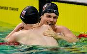 14 August 2018; Thomas Hamer, right, of Great Britain is congratulated by Jordan Catchpole of Great Britain, who finished second, after winning the Men's 200m Freestyle S14 Final event during day two of the World Para Swimming Allianz European Championships at the Sport Ireland National Aquatic Centre in Blanchardstown, Dublin. Photo by Seb Daly/Sportsfile