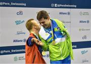 14 August 2018; Joint gold medallists in the Men's 50m Freestyle S4 Final Arnost Petracek, left, of Czech Republic, and Arnost Petracek of Slovenia during day two of the World Para Swimming Allianz European Championships at the Sport Ireland National Aquatic Centre in Blanchardstown, Dublin. Photo by Seb Daly/Sportsfile
