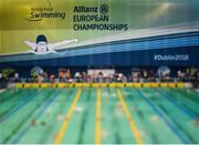 15 August 2018; (EDITOR'S NOTE; A variable planed lens was used in the creation of this image) A general view of athletes as they warm-up prior to the morning heats session during day three of the World Para Swimming Allianz European Championships at the Sport Ireland National Aquatic Centre in Blanchardstown, Dublin. Photo by Seb Daly/Sportsfile