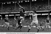 7 September 1980; Galway goalkeeper Michael Connelly, along with full-back Niall McInerney block the ball out to keep Eamonn Cregan and the Limerick attack out during the All Ireland Hurling Final match between Galway and Limerick at Croke Park in Dublin. Photo by Ray McManus/Sportsfile