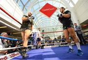 15 August 2018; Tyson Fury, left, during the public workouts at the Castlecourt Shopping Centre in Belfast. Photo by Ramsey Cardy/Sportsfile
