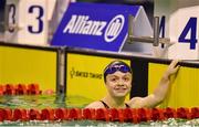 15 August 2018; Maisie Summers-Newton of Great Britain after winning and setting a new world record during the Women's 100m Breaststroke SB6 final event during day three of the World Para Swimming Allianz European Championships at the Sport Ireland National Aquatic Centre in Blanchardstown, Dublin. Photo by Seb Daly/Sportsfile