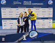 15 August 2018; Medallists in the Women's 100m Breaststroke SB6 final event, from left, silver medallist Eleanor Simmonds of Great Britain, gold medallist Maisie Summers-Newton of Great Britain, and bronze medallist Viktoriia Savtsova of Ukraine, during day three of the World Para Swimming Allianz European Championships at the Sport Ireland National Aquatic Centre in Blanchardstown, Dublin.  Photo by Seb Daly/Sportsfile