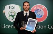 15 August 2018; Gerard Dunne with his certificate during the UEFA Pro Licence Graduation at the Rochestown Park Hotel in Rochestown Rd, Douglas, Co. Cork Photo by Eóin Noonan/Sportsfile