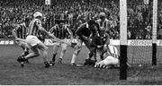 2 September 1973; Mossy Dowling of Limerick scores his side's goal past Kilkenny goalkeeper Noel Skehan. Other players include from left, Fan Larkin, Phil Cullen and Nicky Orr of Kilkenny, Ned Rea of Limerick and Pat Henderson of Kilkenny during the All Ireland Hurling Final match between Kilkenny and Limerick at Croke Park in Dublin. Photo by Connolly Collection/Sportsfile