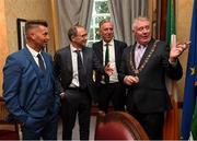 16 August 2018; Attendees, from left, Republic of Ireland women's manager Colin Bell, Republic of Ireland manager Martin O'Neill, FAI Chief Executive John Delaney and Cllr. Mick Finn, Lord Mayor of Cork, at a reception hosted by the Lord Mayor of Cork for a FAI Delegation at City Hall in Cork. Photo by Stephen McCarthy/Sportsfile