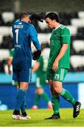 16 August 2018; A dejected Mark McNulty, left, and Barry McNamee of Cork City during the UEFA Europa League 3rd Qualifying Round Second Leg match between Rosenborg and Cork City at Lerkendal Stadion in Trondheim, Norway. Photo by Jon Olav Nesvold/Sportsfile