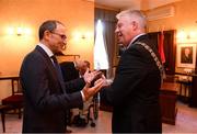 16 August 2018; Cllr. Mick Finn, Lord Mayor of Cork, and Republic of Ireland manager Martin O'Neill at a reception hosted by the Lord Mayor of Cork for a FAI Delegation at City Hall in Cork. Photo by Stephen McCarthy/Sportsfile