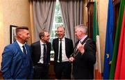 16 August 2018; Cllr. Mick Finn, Lord Mayor of Cork, in conversation with Republic of Ireland Women's National Team manager Colin Bell, left, Republic of Ireland manager Martin O'Neill and John Delaney, CEO, Football Association of Ireland, at a reception hosted by the Lord Mayor of Cork for a FAI Delegation at City Hall in Cork. Photo by Stephen McCarthy/Sportsfile