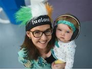 17 August 2018; Ireland supporters Mairead Flanagan, with her daughter Annie, aged 10 months, from Sligo during day five of the World Para Swimming Allianz European Championships at the Sport Ireland National Aquatic Centre in Blanchardstown, Dublin. Photo by David Fitzgerald/Sportsfile