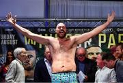 17 August 2018; Tyson Fury weighs in prior to his bout with Francesco Pianeta during the Windsor Park boxing weigh ins at Belfast City Hall in Belfast. Photo by Ramsey Cardy/Sportsfile