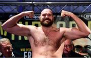 17 August 2018; Tyson Fury weighs in prior to his bout with Francesco Pianeta during the Windsor Park boxing weigh ins at Belfast City Hall in Belfast. Photo by Ramsey Cardy/Sportsfile