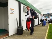 17 August 2018; Dundalk manager Stephen Kenny arrives at the Carlisle Grounds with his players before the SSE Airtricity League Premier Division match between Bray Wanderers and Dundalk at the Carlisle Grounds in Bray, Wicklow. Photo by Matt Browne/Sportsfile