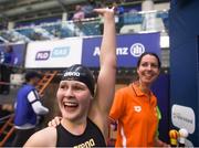 17 August 2018; Liesette Bruinsma of Netherlands celebrates after winning the final of the Women's 200m Individual Medley SM11 event and setting a new world record during day five of the World Para Swimming Allianz European Championships at the Sport Ireland National Aquatic Centre in Blanchardstown, Dublin. Photo by David Fitzgerald/Sportsfile