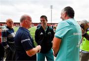 17 August 2018; London Irish director of rugby Declan Kidney with Munster head coach Johann van Graan and team manager Niall O'Donovan prior to the Keary's Renault pre-season friendly match between Munster and London Irish at Irish Independent Park in Cork. Photo by Diarmuid Greene/Sportsfile