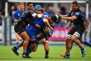 17 August 2018; Josh Murphy of Leinster is tackled by Josh Matavesi, left, and Toby Flood of Newcastle Falcons during the Bank of Ireland Pre-season Friendly match between Leinster and Newcastle Falcons at Energia Park in Dublin. Photo by Brendan Moran/Sportsfile