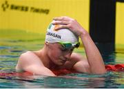 17 August 2018; Patrick Flanagan of Ireland reacts after finishing fourth in the final of the Men's 400m Freestyle S6 event during day five of the World Para Swimming Allianz European Championships at the Sport Ireland National Aquatic Centre in Blanchardstown, Dublin. Photo by David Fitzgerald/Sportsfile