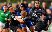 17 August 2018; Joe Tomane of Leinster is tackled by Josh Matavesi, left, and Alex Tait of Newcastle Falcons during the Bank of Ireland Pre-season Friendly match between Leinster and Newcastle Falcons at Energia Park in Dublin. Photo by Brendan Moran/Sportsfile