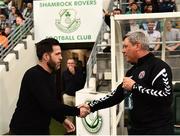 17 August 2018; Shamrock Rovers manager Stephen Bradley and Bohemians manager Keith Long shake hands prior to the SSE Airtricity League Premier Division match between Shamrock Rovers and Bohemians at Tallaght Stadium in Dublin. Photo by Seb Daly/Sportsfile