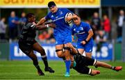17 August 2018; Max Deegan of Leinster is tackled by Sami Mavinga, left, and Connor Collett of Newcastle Falcons during the Bank of Ireland Pre-season Friendly match between Leinster and Newcastle Falcons at Energia Park in Dublin. Photo by Brendan Moran/Sportsfile