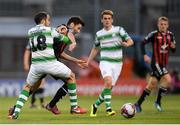 17 August 2018; Dinny Corcoran of Bohemians is tackled by Joey O'Brien of Shamrock Rovers during the SSE Airtricity League Premier Division match between Shamrock Rovers and Bohemians at Tallaght Stadium in Dublin. Photo by Eóin Noonan/Sportsfile