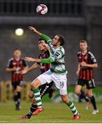 17 August 2018; Joey O'Brien of Shamrock Rovers in action against Dinny Corcoran of Bohemians during the SSE Airtricity League Premier Division match between Shamrock Rovers and Bohemians at Tallaght Stadium in Dublin. Photo by Eóin Noonan/Sportsfile