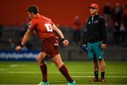 17 August 2018; Tyler Bleyendaal of Munster looks on as team-mate Ian Keatley kicks a conversion during the Keary's Renault pre-season friendly match between Munster and London Irish at Irish Independent Park in Cork. Photo by Diarmuid Greene/Sportsfile