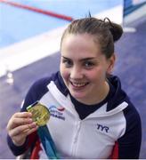 17 August 2018; Bronze medallist in the Women's 50m Freestyle S5 event Tully Kearney of Great Britain with her medal during day five of the World Para Swimming Allianz European Championships at the Sport Ireland National Aquatic Centre in Blanchardstown, Dublin. Photo by David Fitzgerald/Sportsfile