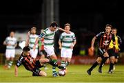 17 August 2018; Joel Coustrain of Shamrock Rovers is tackled by Daragh Leahy of Bohemians during the SSE Airtricity League Premier Division match between Shamrock Rovers and Bohemians at Tallaght Stadium in Dublin. Photo by Eóin Noonan/Sportsfile