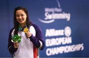 17 August 2018; Gold medallist in the Women's 100m Freestyle S8 event Alice Tai of Great Britain with her medal during day five of the World Para Swimming Allianz European Championships at the Sport Ireland National Aquatic Centre in Blanchardstown, Dublin. Photo by David Fitzgerald/Sportsfile