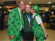 17 August 2018; Ellen Keane of Ireland with her parents Eddie and Laura after winning bronze in the final of the Women's 200m Individual Medley SM9 event during day five of the World Para Swimming Allianz European Championships at the Sport Ireland National Aquatic Centre in Blanchardstown, Dublin. Photo by David Fitzgerald/Sportsfile